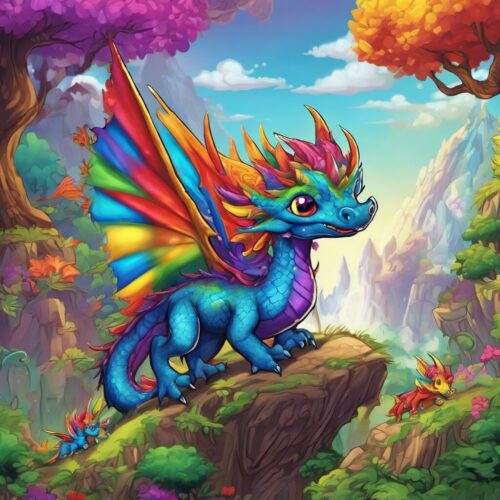 Gorgeous Rainbow dragon perched on a rock